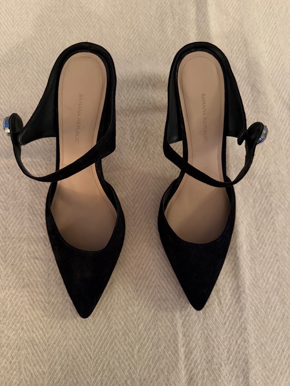 Banana Republic Black Suede Pointed Mule Heel with Jewel Detail - New w/o box